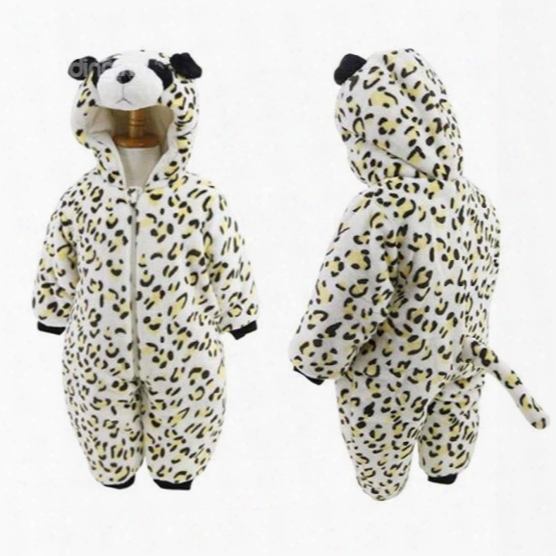 Panda Shape Leopard Flannel Baby Sleeping Bag/jumpsuit