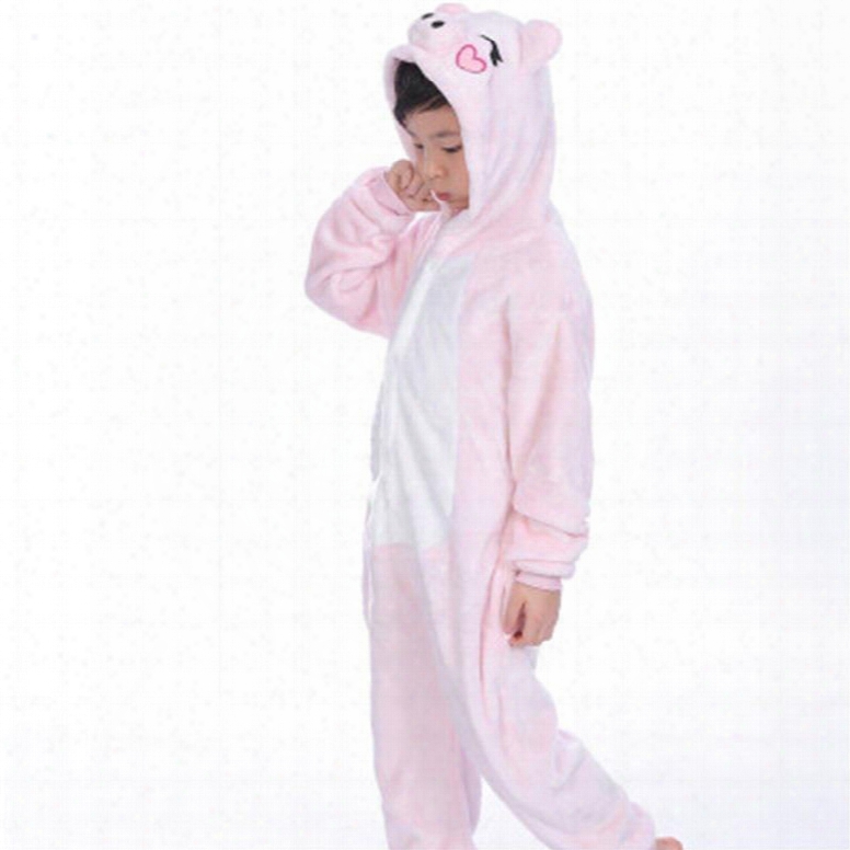 Pig Shaped Flannel Pink 1-piece Kids Pajama