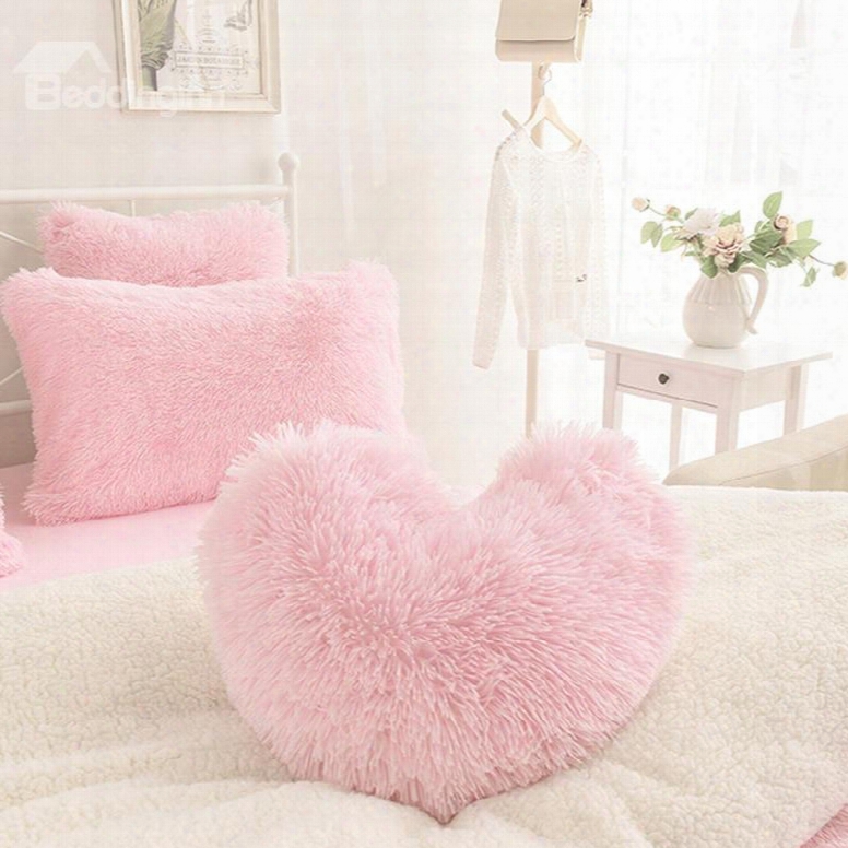 Pink Heart Shape  Decoratve Fluffy Throw Pillows