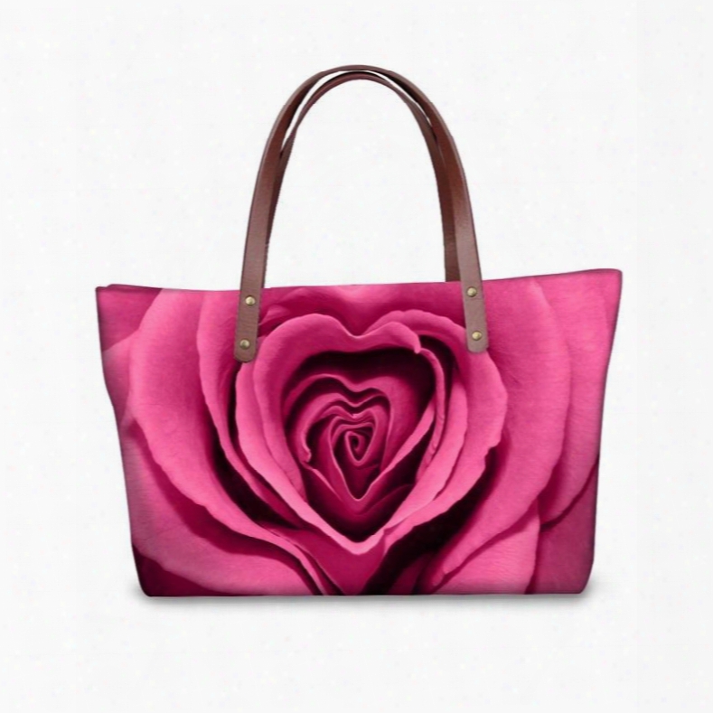 Pink Rose Floweringw Aterproof Sturdy 3d Printed For Women Girls Shoulder Handbags