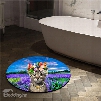 Cat with Flowers and Flower Field Nonslip Round Area Rug