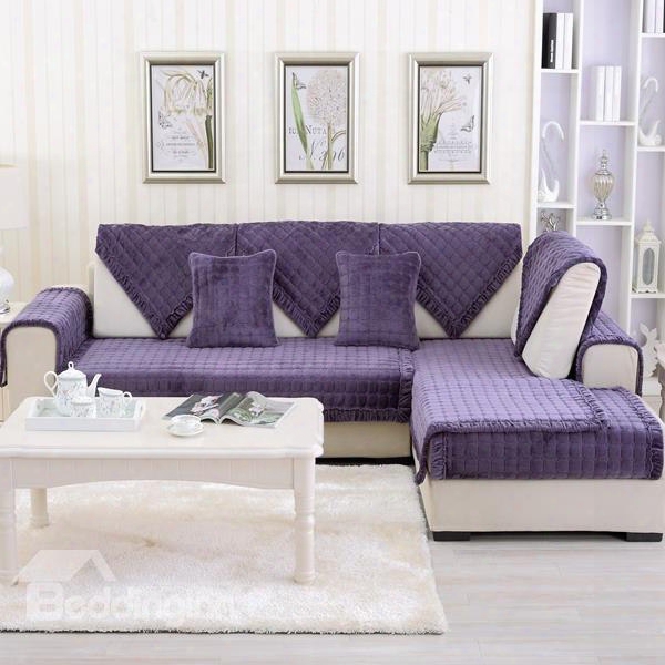 Purple Plaid Ppolyester 1-piece Slip Resistant Sofa Cover