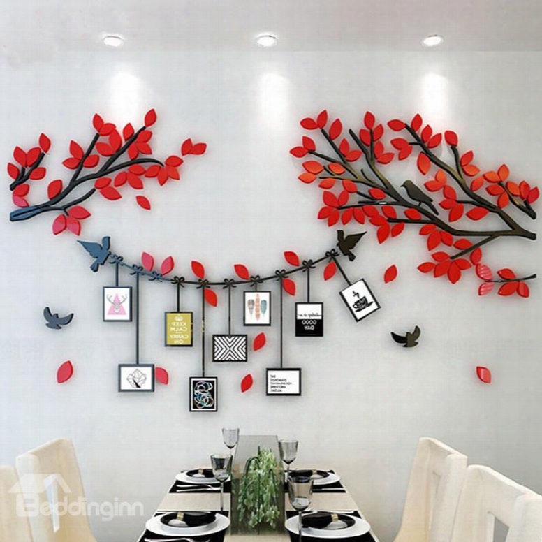 Red Tree And Birds 9 Photo Frames Acrylic Waterproof 3d Wall Stickers