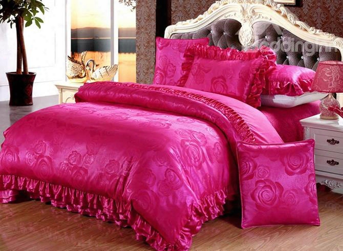 Rose For Lovers Solid Rosy 6-piece Cotton Sateen Bedding Sets/duvet Cover