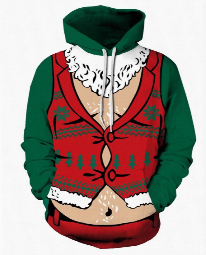 Sexy Vest Belly Christmas Long Sleeve 3d Pattern Hoodie