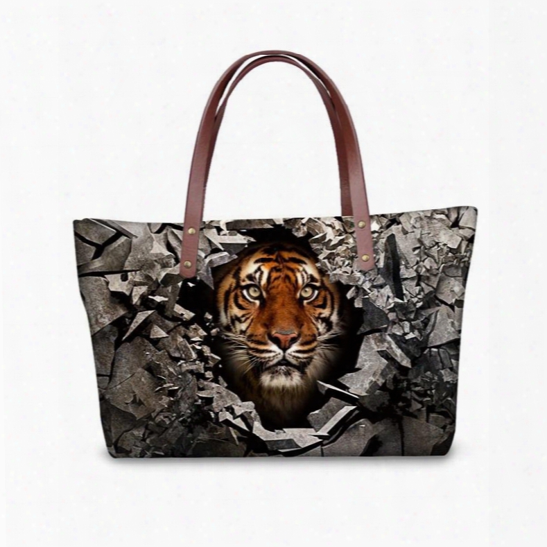 Sharp Look Tiger Pattern Waterproof Sturdy Shopping 3d Printed For Women Girls Shoulder Handbags