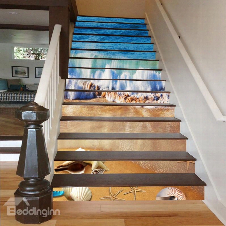 Shells And Starfishes On The Beach 3d Waterproof Stair Murals