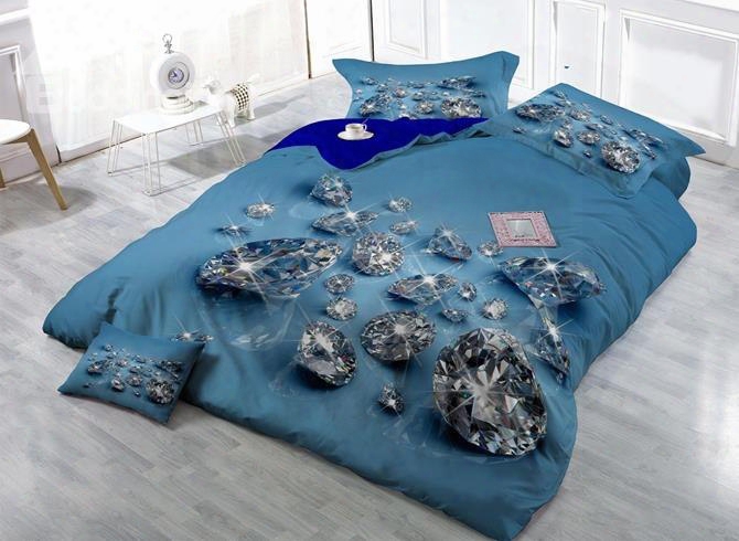 Shining Diamond Digital Printing Satin Drill 4-piece Duvet Cover Sets