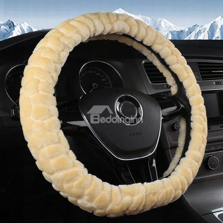 Short Plush Velvety Soft Textured Car Steering Wheel Cover Sets