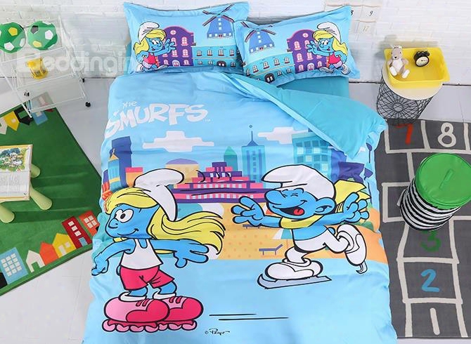 Skater Smurf And Smurfette 4-p Iece Bedding Sets/duvet Covers