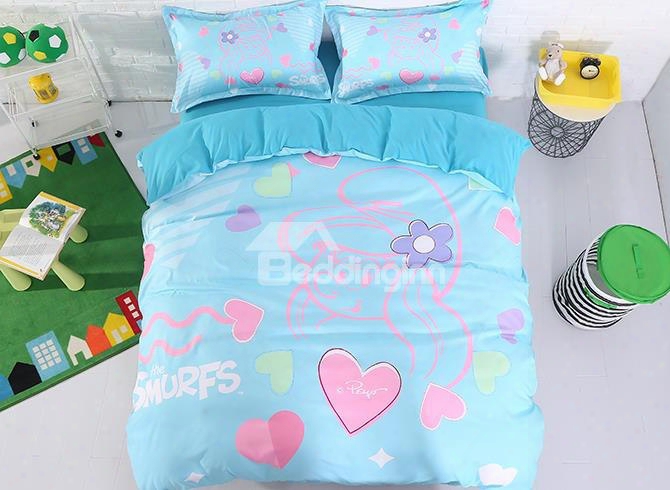 Sketch Smurfette With Love Heart Printed 4-piece Bedding Sets/duvet Covers