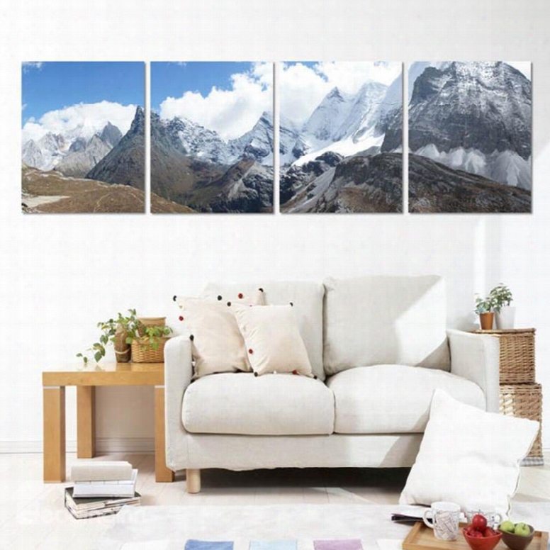 Snow Mountain 4-piece Canvas Waterproof Framed Wall Art Prints
