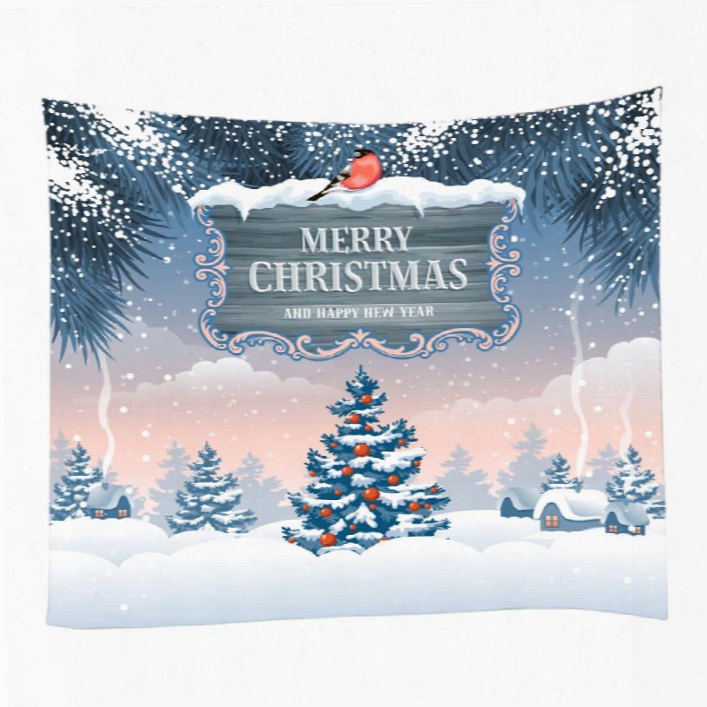 Snowy Christmas Day And Trees Decorative Hanging Wall Tapestry