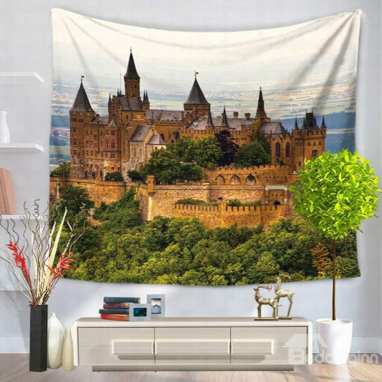 Splendid Castle With Green Trees Decorative Hanging Wall Tapestry