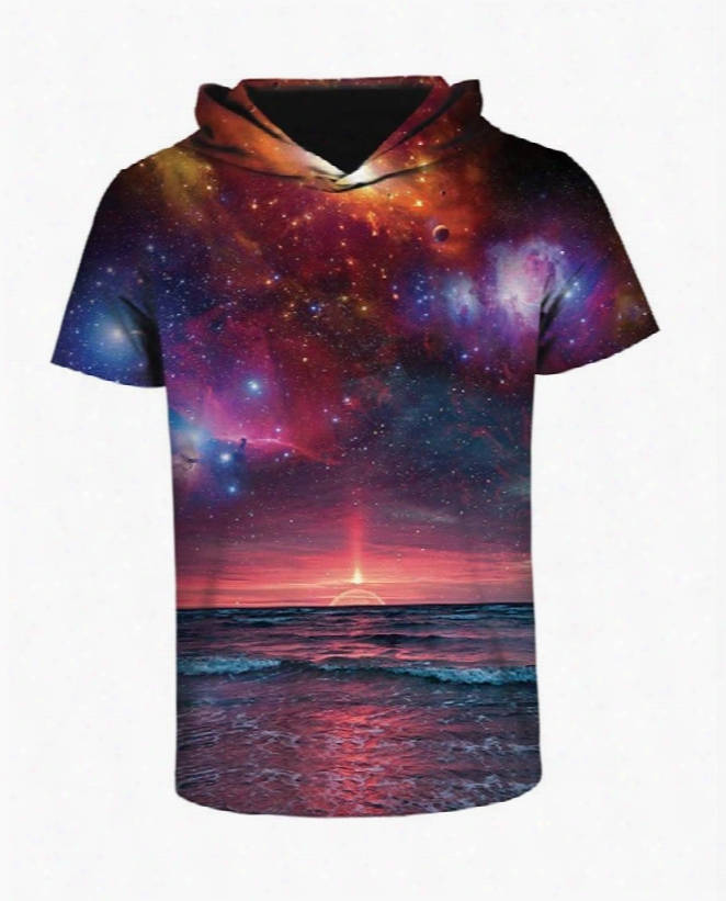 Sunset In The Deep Sea Comfortable Round Neck 3d Short Sleeve For Men Hooded T-s Hirt