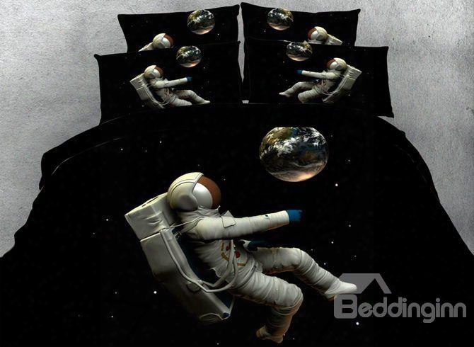 Super Cool Astronaut Print Black 5-piece Comforter Sets