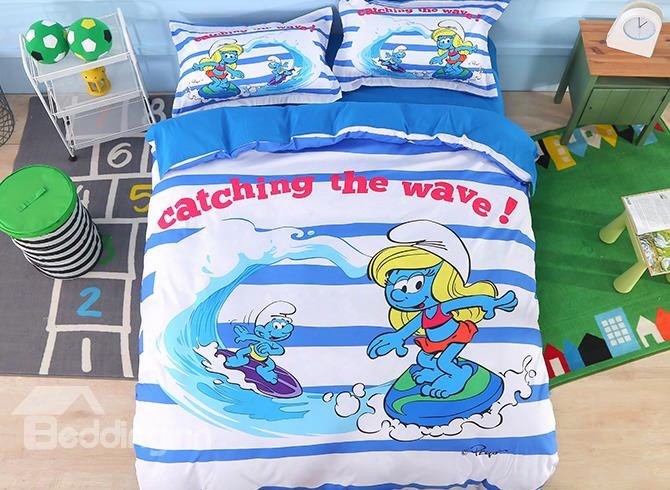 Surfing Smurf And Smurfette Catching The Wave 4-piece Bedding Sets/duvet Covers