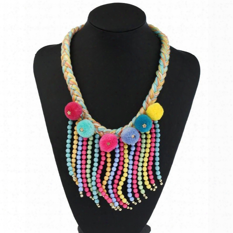 Tassels Multicolor Ball Boho Style Fashion Fun Necklace