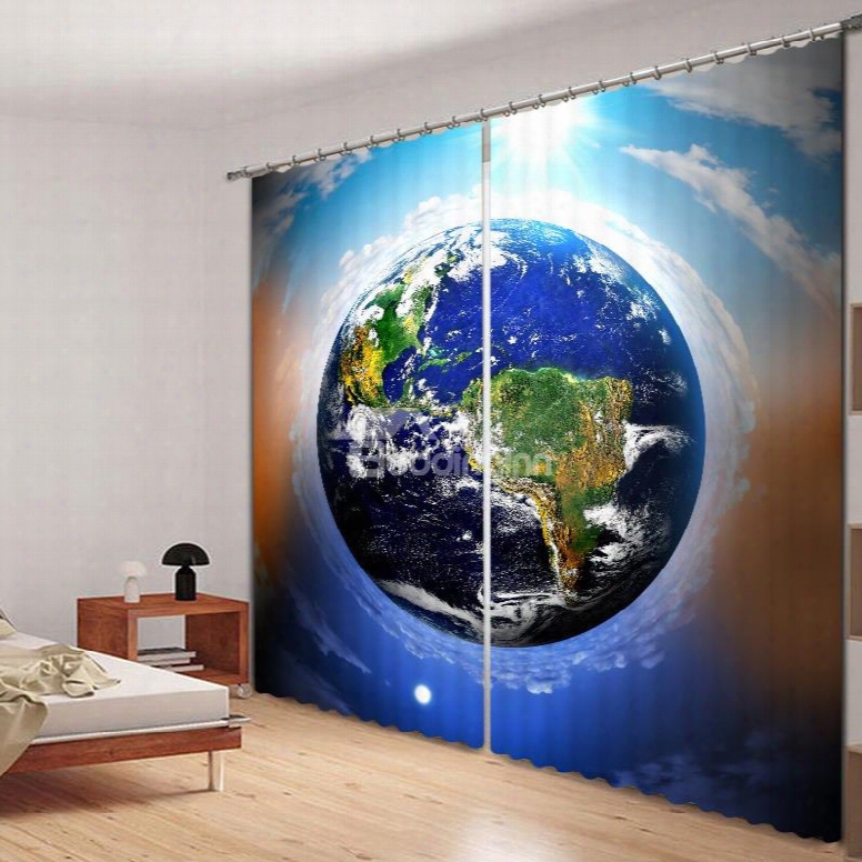 The Earth Overlooking In The Space Printed 3d Curtain