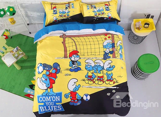 The Smurfs Play In Football Match Printed 4-piece Bedding Sets/duvet Covers