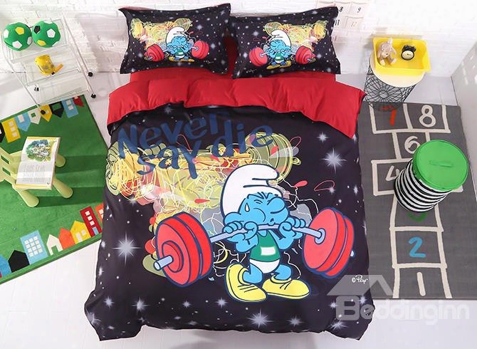 Weightlifter Smurf Never Give Up Shining Stars 4-piece Bedding Sets/duvet Covers