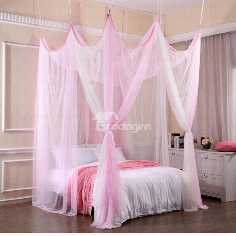 White And Pink Polyester Eight Corner Bed Canopy
