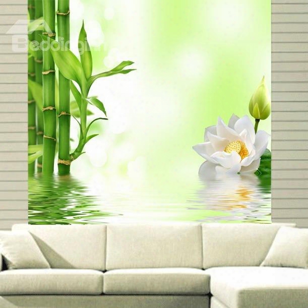 White Flowers And Green Bamboo In The Water Printing 3d Roller Shades