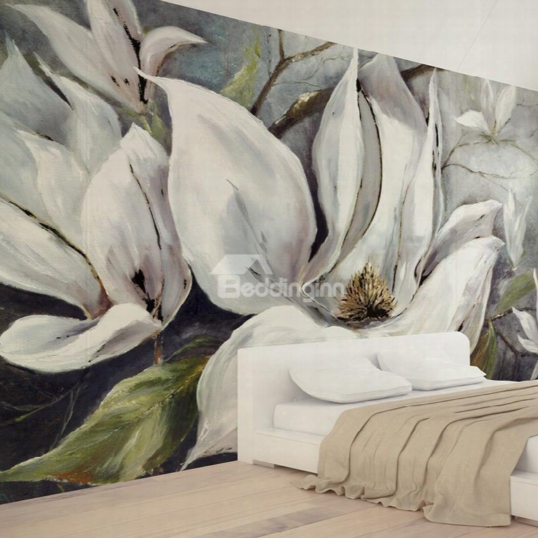 White Flowers Pattern Elegan Tstyle Pvc Waterproof And Durable 3d Wall Murals