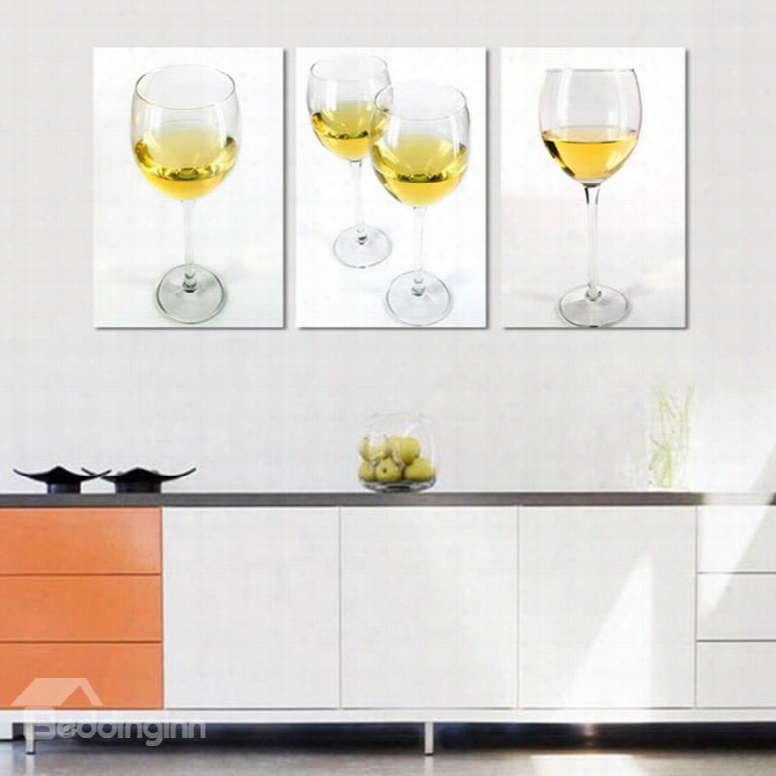 White Simple Style Wine Glasses Pattern 3 Panels Framed Wall Art Prints
