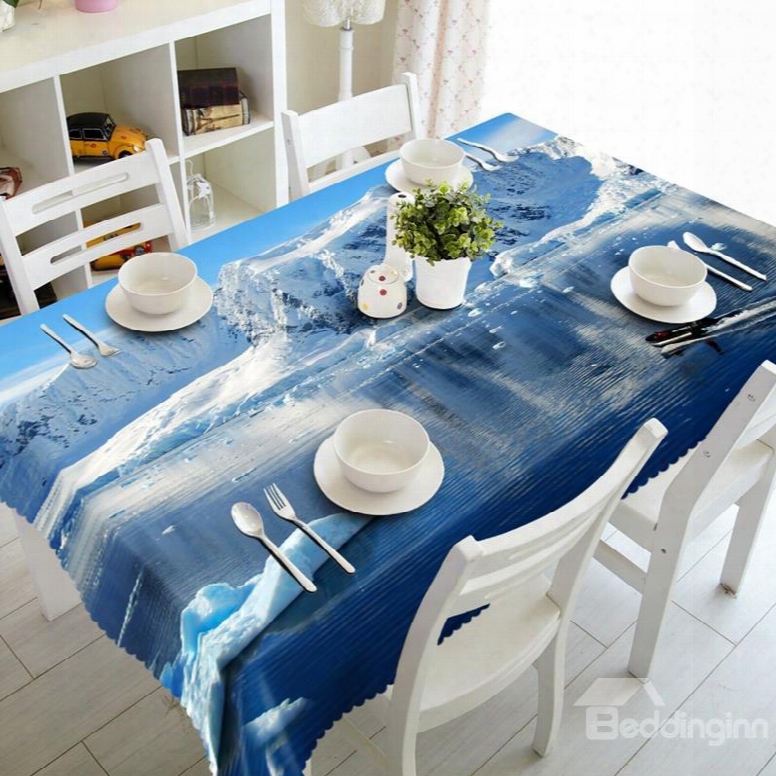 White Thicken Snow On The Sea Water Prints Washable 3d Tablecloth