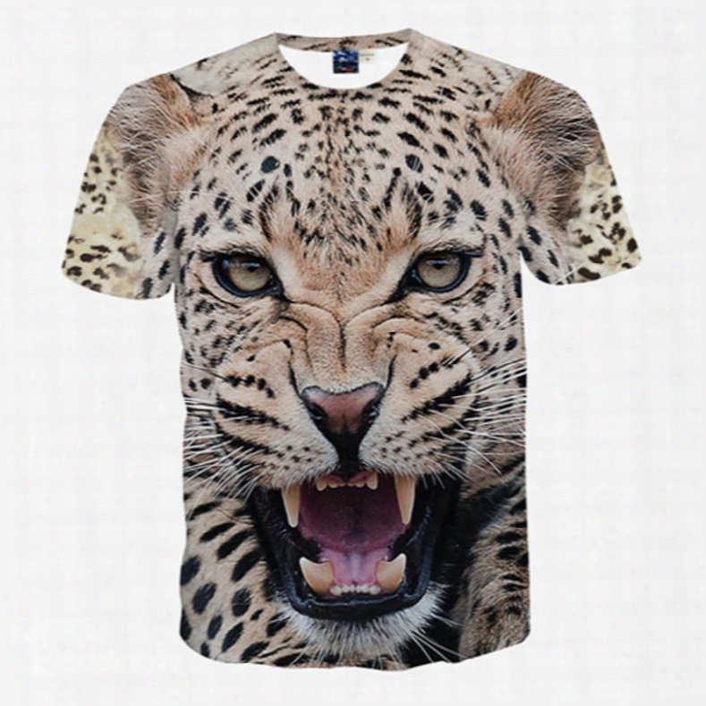 Wild Round Neck Leopard Print 3d Painted T-shirt