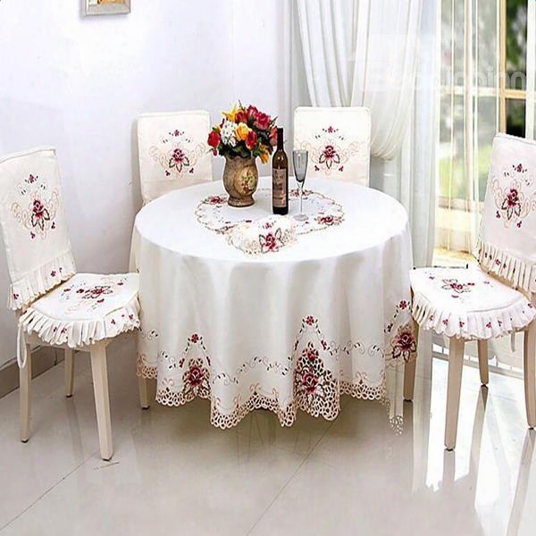 Wonderful Round Polyester Embroidery Flower Lace Crochte Washable Tablecloth