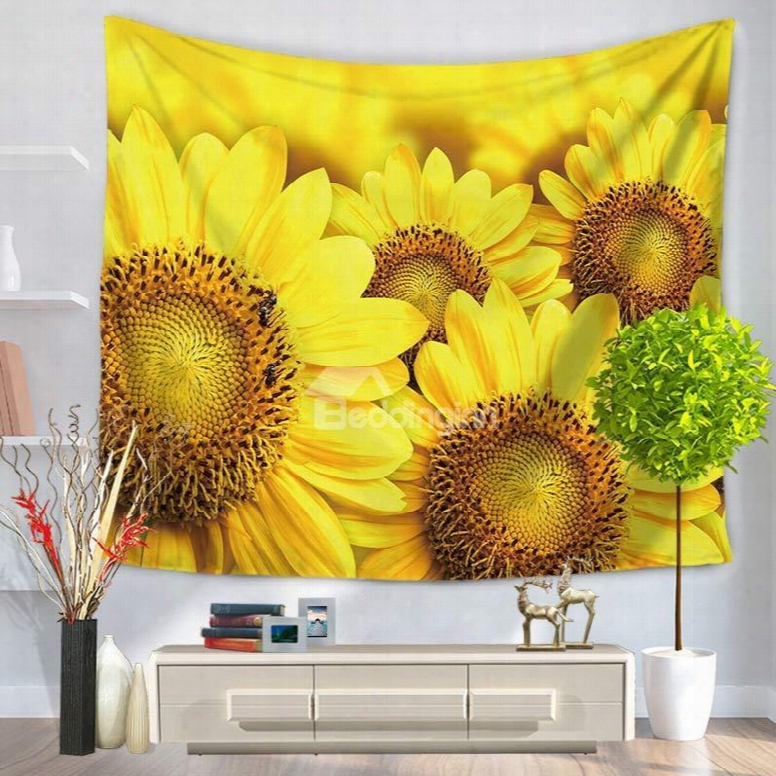 Yellow Blooming Sunflowers Pattern Decorative Hanging Wall Tapestry