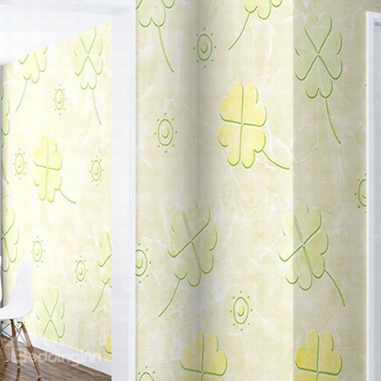 Yellow Clovers Prints With Green Outlines 3d Waterproof Wall Mural