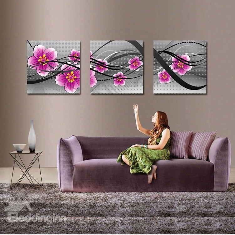 16␔16in␔3 Panels Pink Flowers Han Ging Canvas Waterproof And Eco-friendly Framed Prints