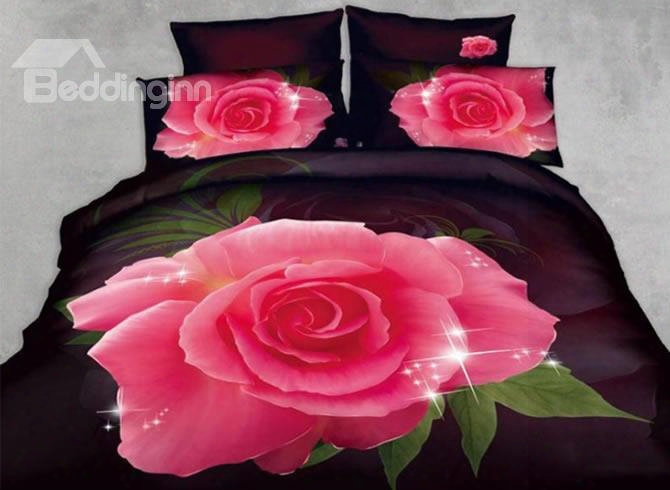 3d Pink Rose Printed Cotton 4-piece Bedding Sets/duvet Cover