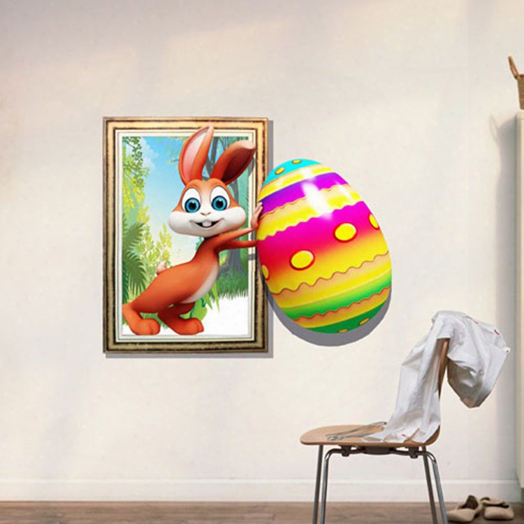 Amazing Creative 3d Rabbit Pushing An Egg Design Wall Sticker