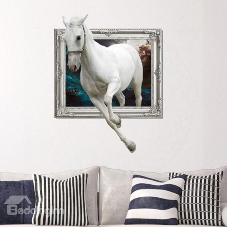 Amazing Creative 3d White Horse Walll Sticker