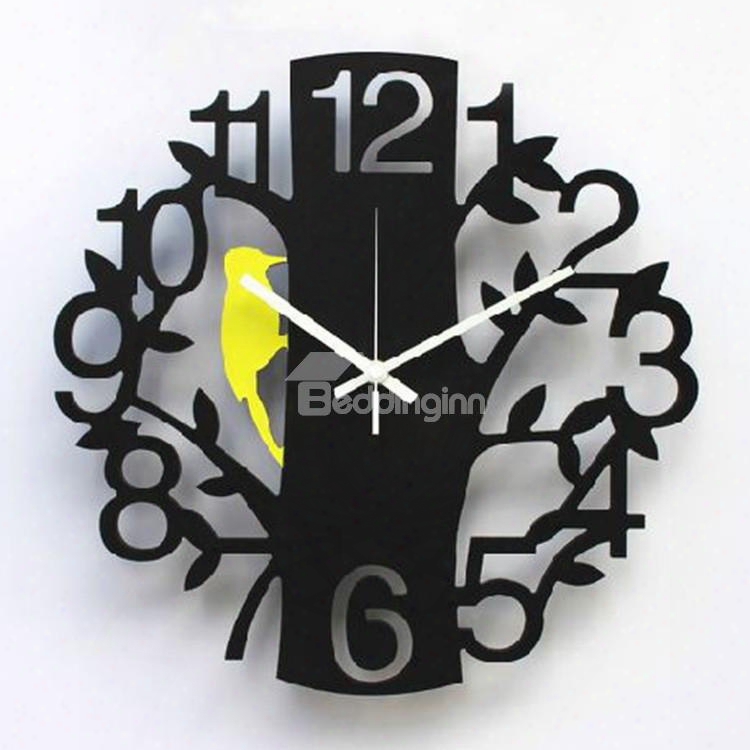 Amazing Creative Woodpecker Branch Pattern Decorative Wall Clock