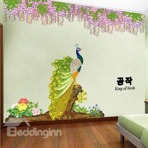 Amazing Peacock And Delicate Flowers Wall Stickers