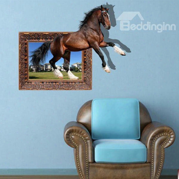 Amusing Creative Brown Horse Pattern Design Waterproof 3d Wall Sticker