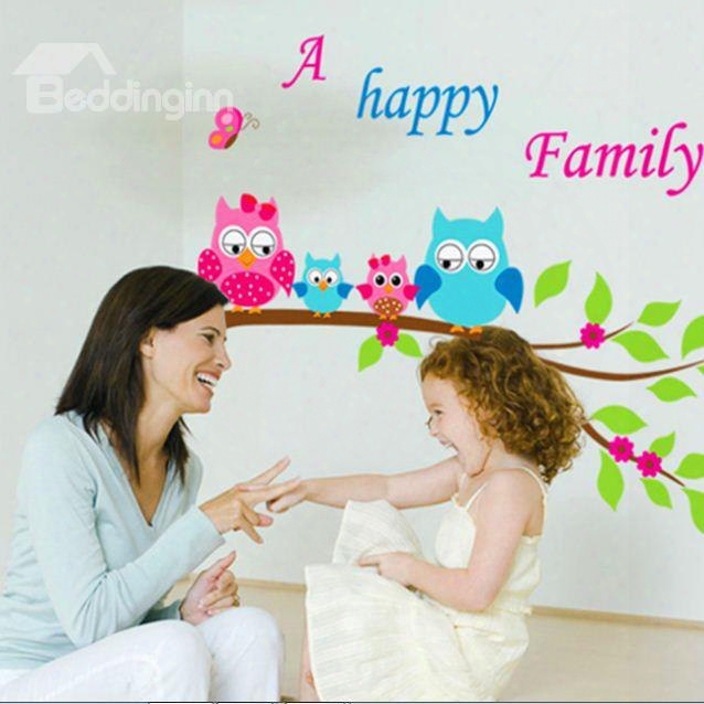 Amusing Happy Family Colorful Night Owls Print Wall Stickers