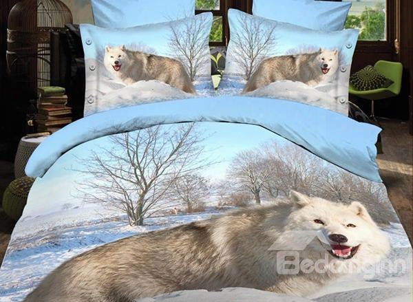 Arctic Wolf Of Snow Print Polyester 3d Bedding Sets