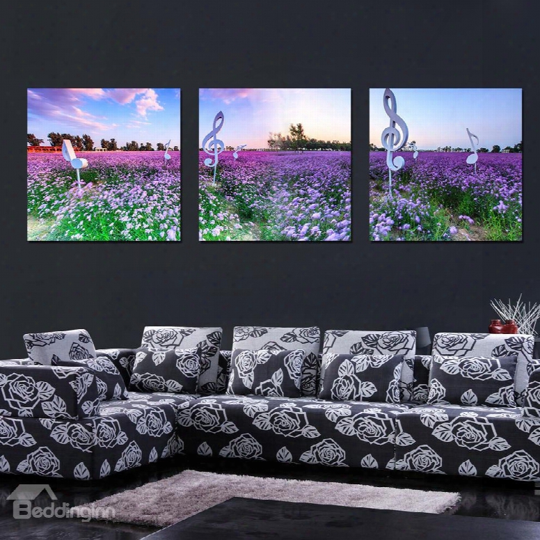 Beautiful Lavender 3-pieces Of Crystal Film Art Wall Print