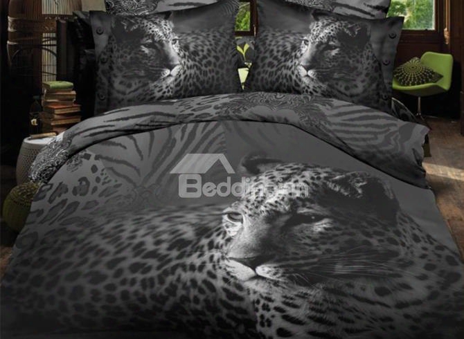 Black Close-up Leopard Print Polyester 3d Bedding Sets