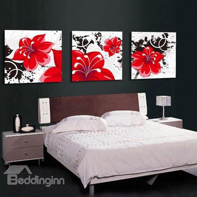 Blooming Red Flowers Pattern None Framed Canvas Wall Art Prints