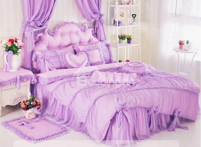 Bowknot Lace Trimming Cotton Princess 4-piece Full Size Duvet Covers/bedding Sets