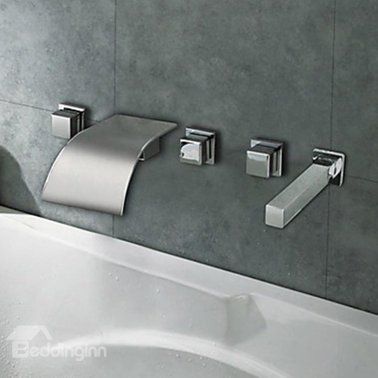 Chrome Finish Curve Waterfall Thre E Handles Bathtub Faucet