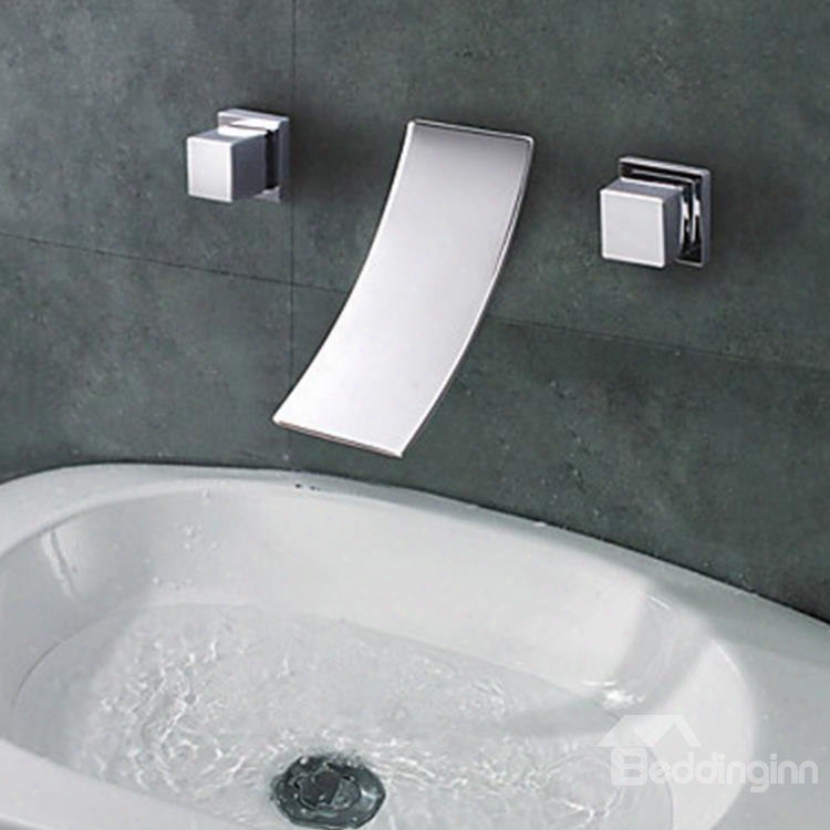 Chrome Finish Widespread Curve Spout Waterfall Bathroom Sink Faucet