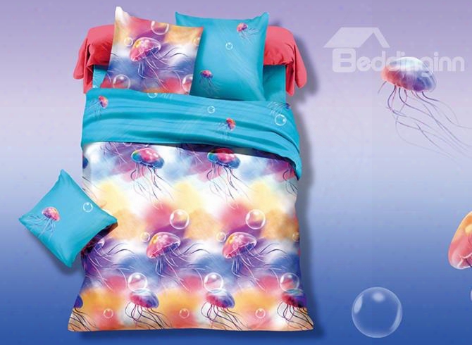 Colorful Jellyfish Flying In Water Print 3d Duvet Cover Sets